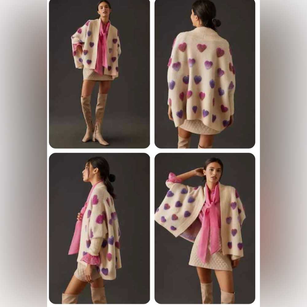 COPY - Anthropologie Heart Cardigan Sweater Kimono Cape Let Me Be Cream ONE SIZ…